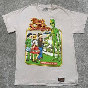 Don't Talk to Strangers Graphic T-Shirt Light Beige Medium Casual Tee